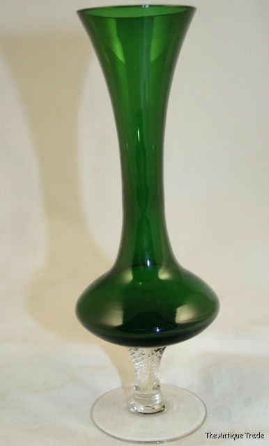 1950s Venetian hand blown emerald green art glass Neoclassical Vase 8 inches