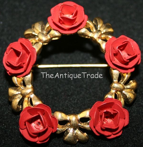 Vintage Costume Jewelry Pin Brooch with enamel flowers
