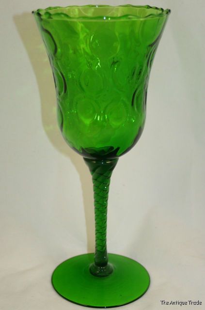 1950s Venetian hand blown emerald green art glass giant goblet Vase 12 inches