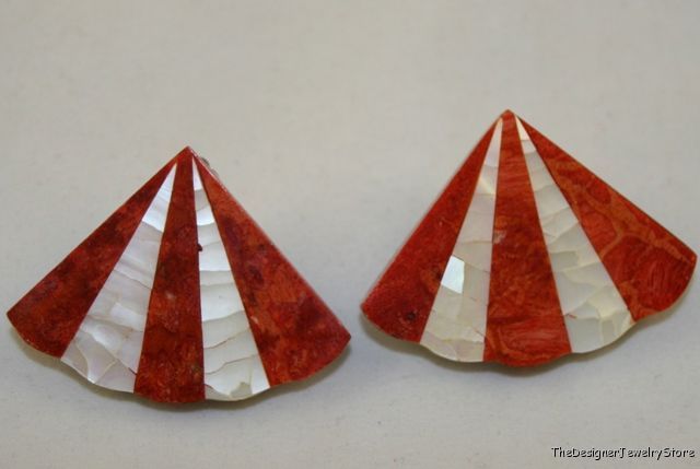 Vintage Art Deco stone inlay Earrings clips  je19
