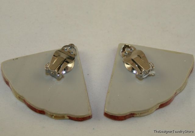 Vintage Art Deco stone inlay Earrings clips  je19