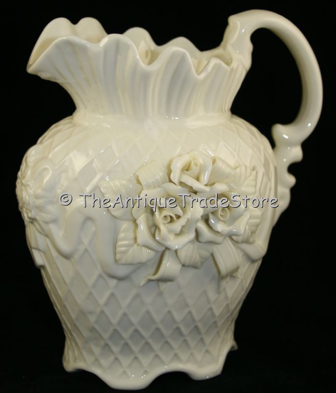 Superb vintage white porcelain Raised Flower Deco jug