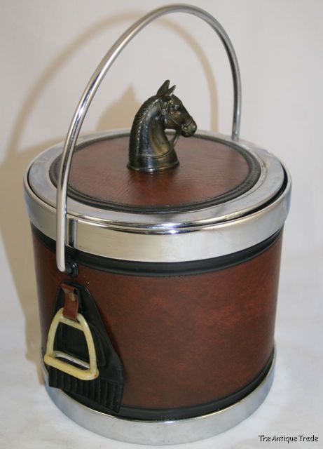 Vintage British metal leather plastic Horse ice bucket