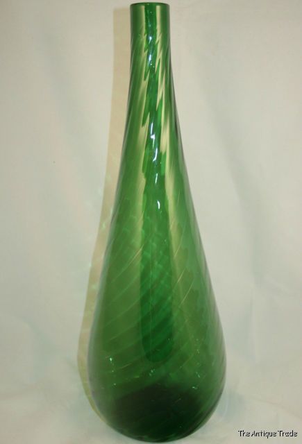 1950s Venetian hand blown emerald green art glass giant Vase 17.5 inches