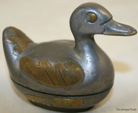 Vintage brass decorated lead duck shaped small trinket box