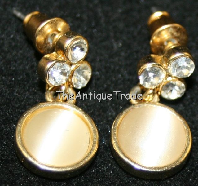 Vintage Jewelry yellow metal moonstone earrings sku2z