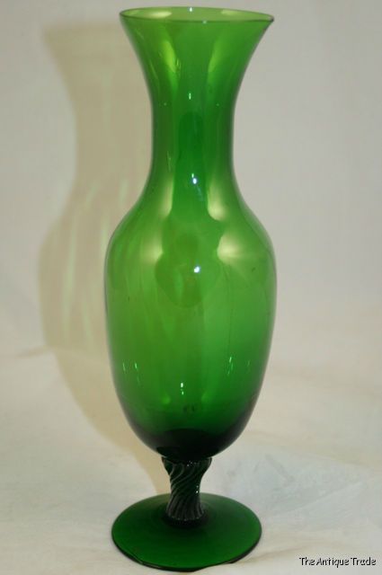 1950s Venetian hand blown emerald green art glass Neoclassical Vase 10 inches
