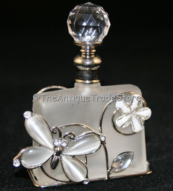 Retro metal white crystals glass Perfume scent bottle