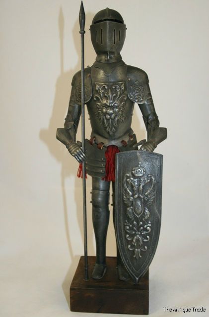 Superb Vintage British 14 inches Knight ornament model metal on wooden stand
