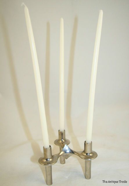 Vintage Art Deco Streamline style stainless steel Candle Holder for thin candles