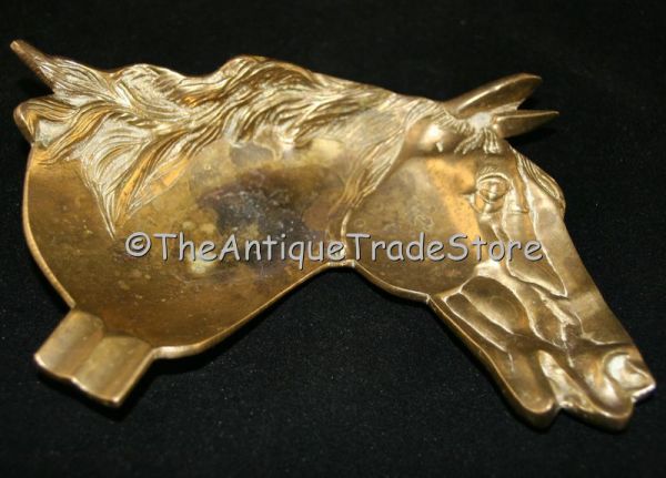 Vintage hot cast brass Horse head shaped Ashtray