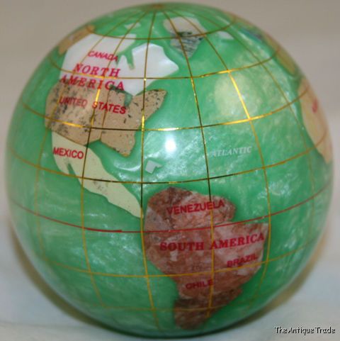 Superb Gemstone inlay globe paperweight 3 inches in diameter