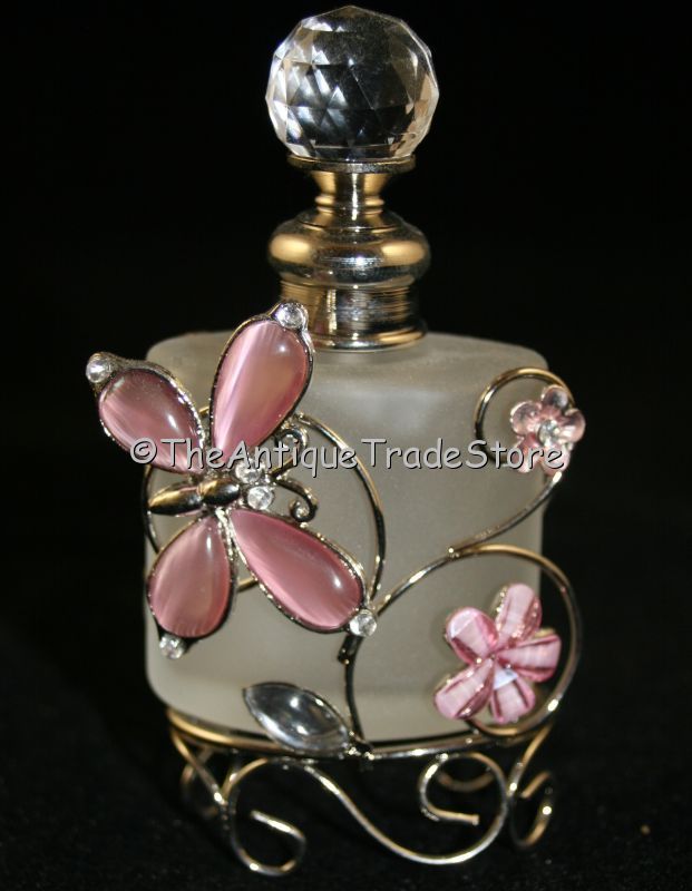 Retro metal with crystals glass Perfume scent bottle