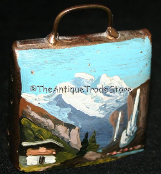 Vintage hand painted miniature on steel Cow Bell