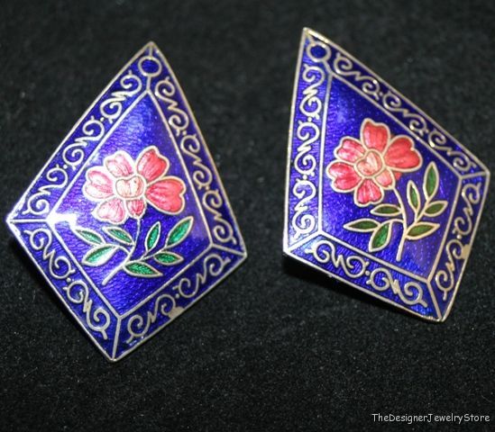 Vintage jewelry enamel kite shaped Earrings je27
