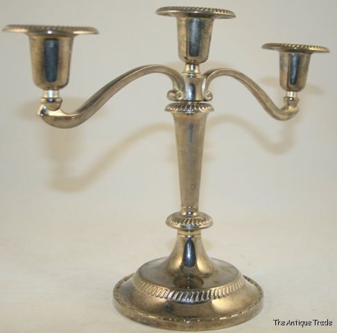Vintage Art Deco white metal 3 candle Candlestick