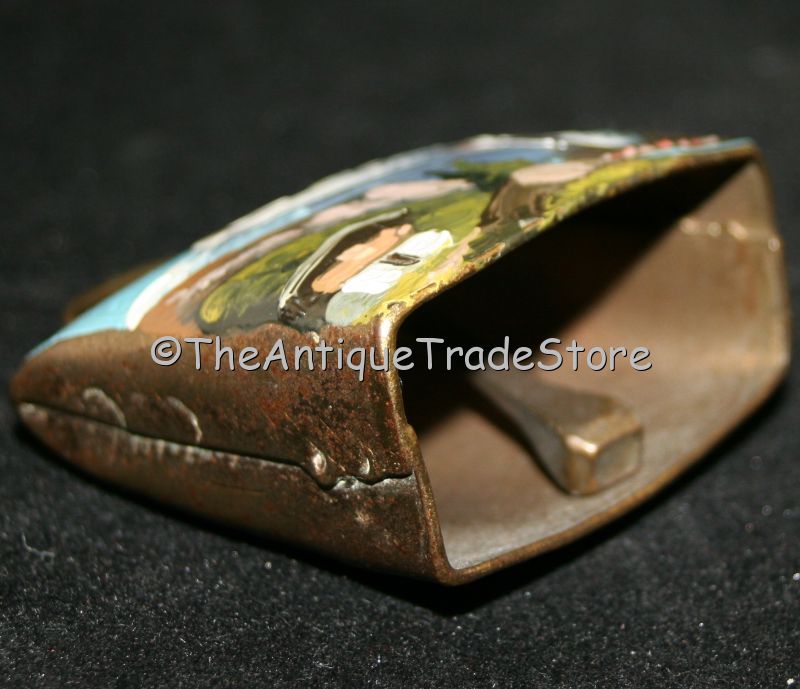 Vintage hand painted miniature on steel Cow Bell