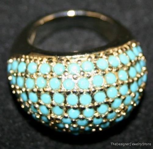Vintage fashion Jewelry ring metal turquoise glass je29