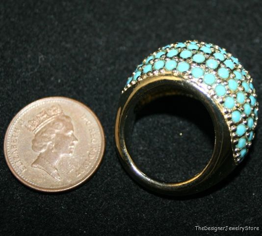 Vintage fashion Jewelry ring metal turquoise glass je29