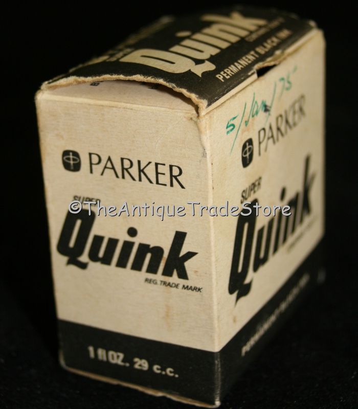 Vintage 70s glass British Parker black ink bottle with box