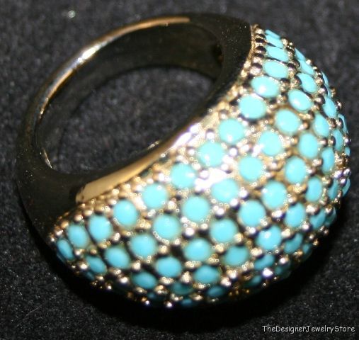 Vintage fashion Jewelry ring metal turquoise glass je29