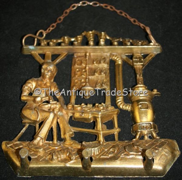 Vintage brass Shoe maker workshop scene Key Rack