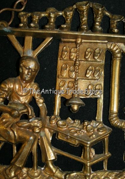 Vintage brass Shoe maker workshop scene Key Rack