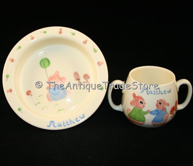 Hand painted ceramic 2 dish set for Children