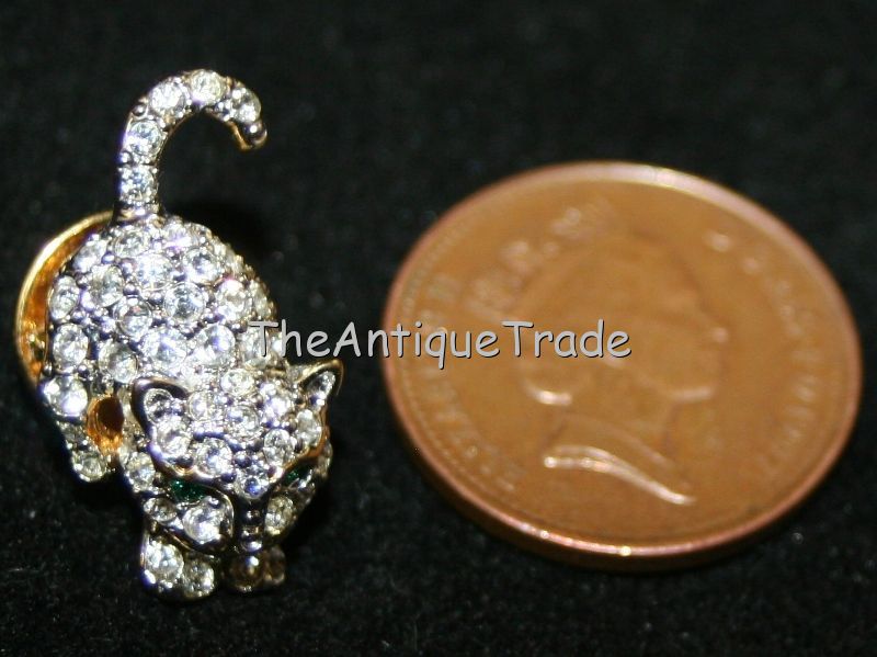 Vintage Jewelry miniature Cat shaped Pin crystals sku2z
