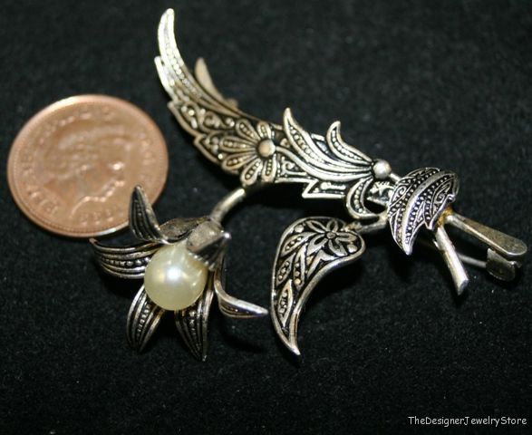 Vintage Art Nouveu Jewelry pin brooch metal pearl  je34