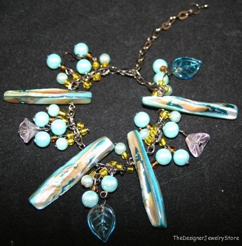 Vintage fashion Jewelry charm bracelet glass shell je37