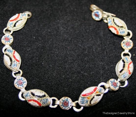 Superb Vintage silver micro mosaic Millefiori bracelet