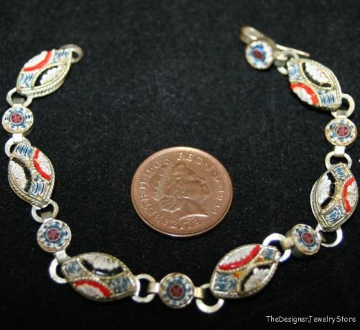 Superb Vintage silver micro mosaic Millefiori bracelet