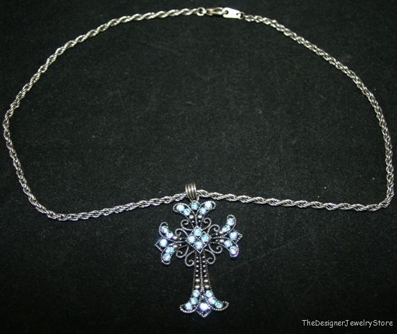 Vintage jewelry cross on chain Necklace rhinestone je40