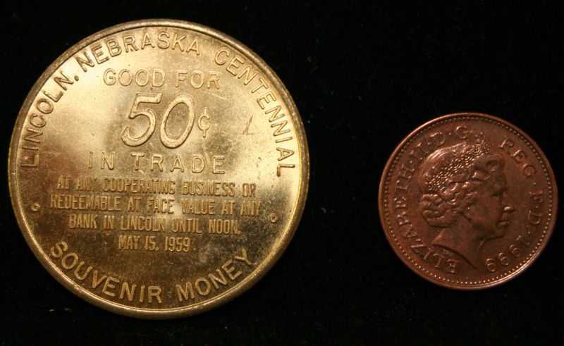 Vintage bronze Lincoln Nebraska centennial 1959 Money