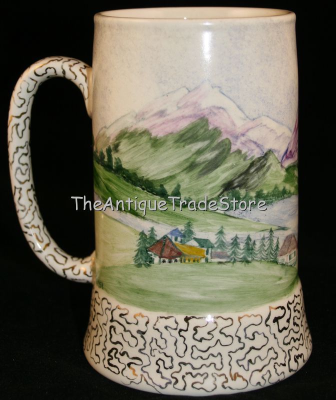 1958 hand painted Sandland tankard with Swiss music box