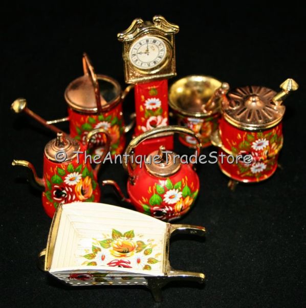 British hand painted metal miniature Doll household set