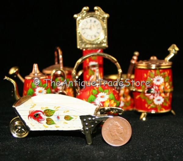 British hand painted metal miniature Doll household set