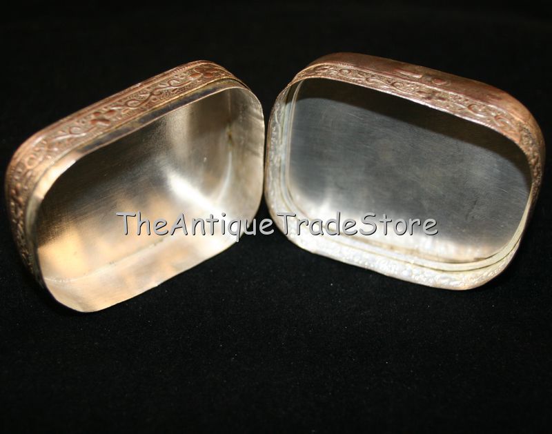 Vintage white metal porcelain art pill box miniature