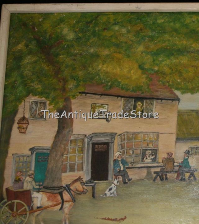 Vintage original art Watercolor board painting Tavern