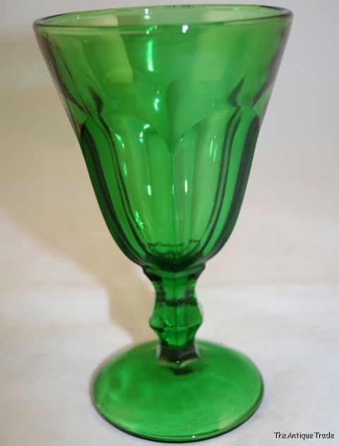 1890 Antique British Victorian pressed green vine glass