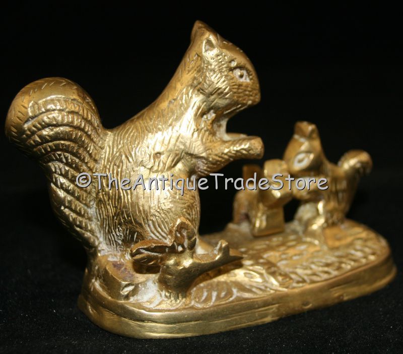 Vintage hot cast brass Squirrel group paperweight