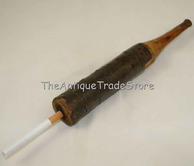 Antique wood carved tree trunk rustic Cigarette holder