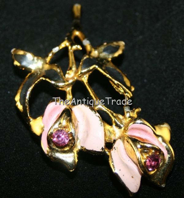 Vintage Pin Brooch roses enamel cubic zirconia sku1z