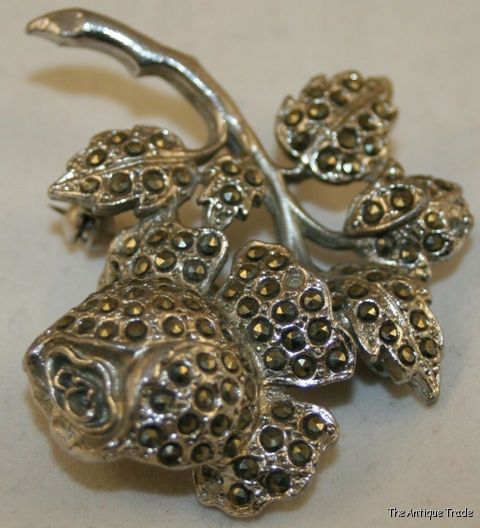 Vintage Jewelry Marcasite rose pin brooch