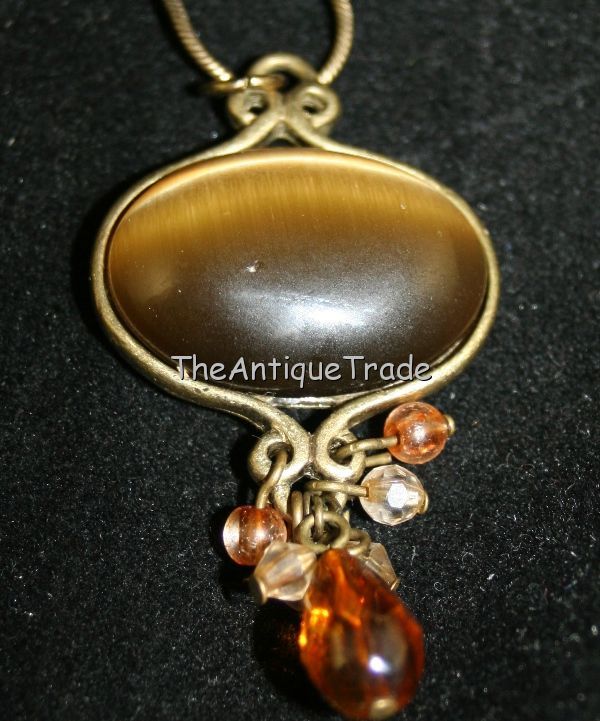 Vintage costume Jewellery Tiger eye pendant sku2z