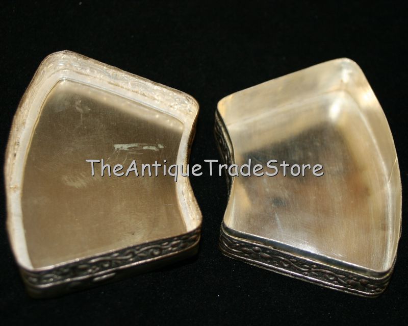 Vintage metal and porcelain art pill box  miniature