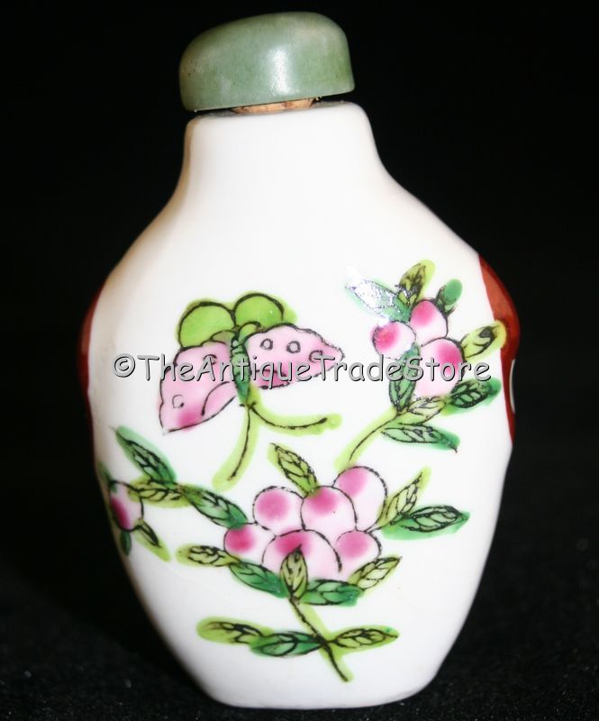 Vintage oriental Porcelain painted butterfly Snuff bottle