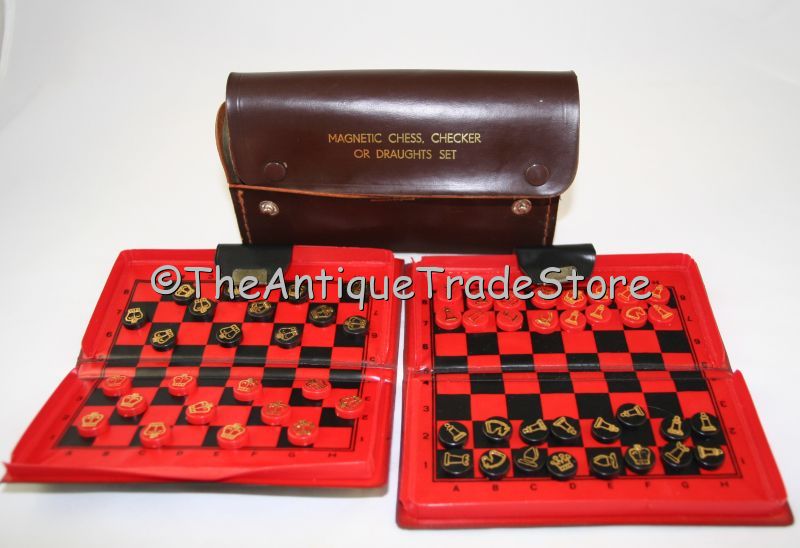 Vintage magnetic Chess Checkers or Draughts boxed set
