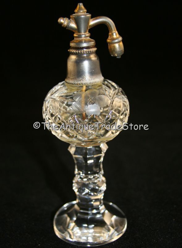 Antique 1900s carved crystal glass Perfume scent bottle